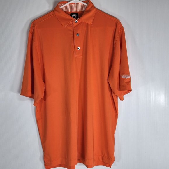 FootJoy Men's Short Sleeve‎ Orange Polo with Logo on Sleeve. Size Medium. VGUC - Picture 1 of 9